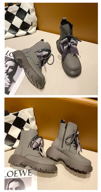 Nowe czarne brytyjskie buty w połowie tuby dla kobiet na jesień/zimę 2021 - modna platforma, wygodne do kostki - Wianko - 8