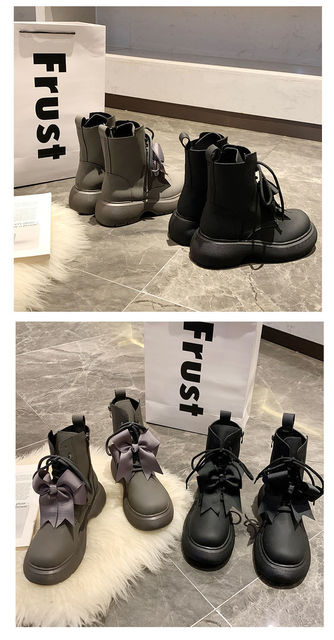 Nowe czarne brytyjskie buty w połowie tuby dla kobiet na jesień/zimę 2021 - modna platforma, wygodne do kostki - Wianko - 9