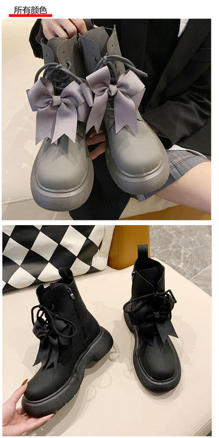 Nowe czarne brytyjskie buty w połowie tuby dla kobiet na jesień/zimę 2021 - modna platforma, wygodne do kostki - Wianko - 7