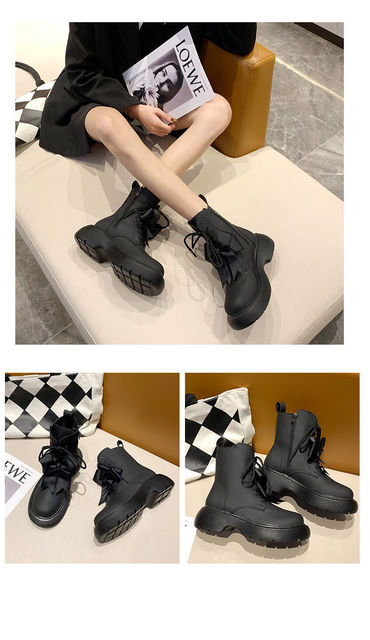 Nowe czarne brytyjskie buty w połowie tuby dla kobiet na jesień/zimę 2021 - modna platforma, wygodne do kostki - Wianko - 3