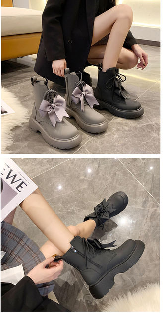 Nowe czarne brytyjskie buty w połowie tuby dla kobiet na jesień/zimę 2021 - modna platforma, wygodne do kostki - Wianko - 2