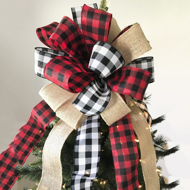 6 metrowa świąteczna wstążka czerwono-czarna do dekoracji choinki, ozdobiona kokardą DIY Xmas Home Decor - prezent świąteczny, idealna do ozdobienia prezentów - Wianko - 5
