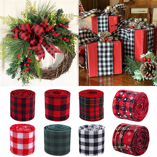 6 metrowa świąteczna wstążka czerwono-czarna do dekoracji choinki, ozdobiona kokardą DIY Xmas Home Decor - prezent świąteczny, idealna do ozdobienia prezentów - Wianko - 1