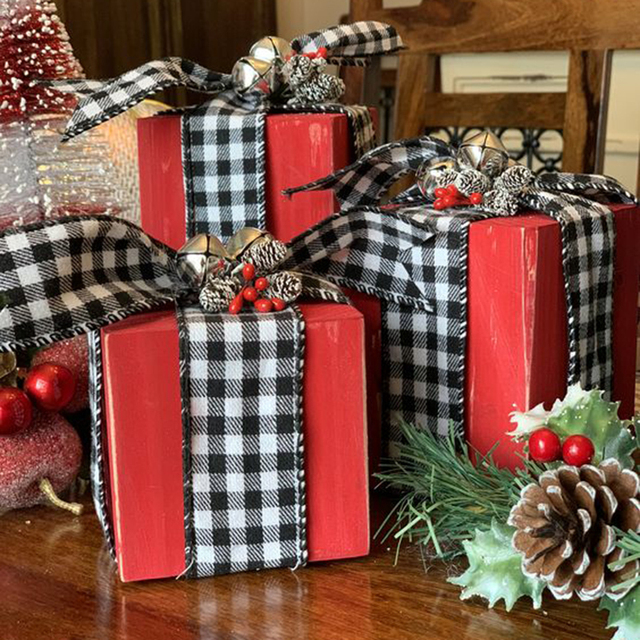 6 metrowa świąteczna wstążka czerwono-czarna do dekoracji choinki, ozdobiona kokardą DIY Xmas Home Decor - prezent świąteczny, idealna do ozdobienia prezentów - Wianko - 2