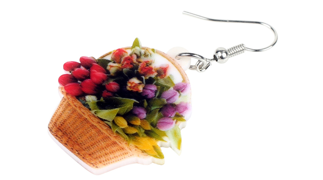 Akrylowe kolczyki w kształcie kolorowego tulipana - moda naturalna dla kobiet - Wianko - 1