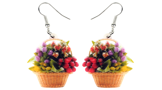 Akrylowe kolczyki w kształcie kolorowego tulipana - moda naturalna dla kobiet - Wianko - 3