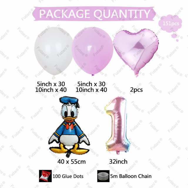 Zestaw 151 sztuk balonów Disney Garland Arch z wizerunkiem kaczora Donalda, numer 1-9, 32 foliowy balon, dekoracje na urodziny dzieci - prezenty - Wianko - 2