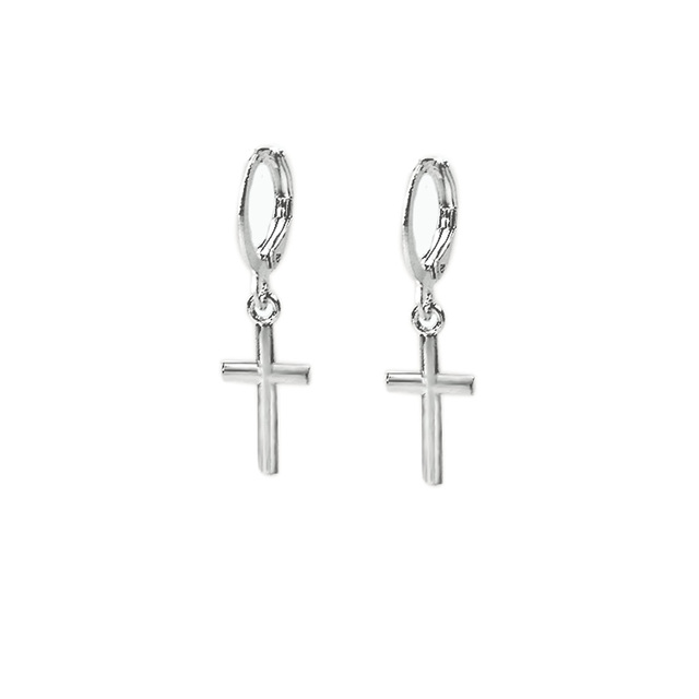 Srebrne małe kolczyki w kształcie krzyża - biżuteria metalowa dla kobiet i mężczyzn - Wianko - 6