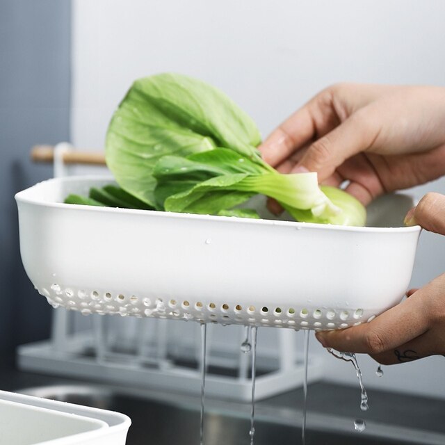 Trzyczęściowy plastikowy kosz do przechowywania i mycia warzyw z odpływem - Wianko - 4