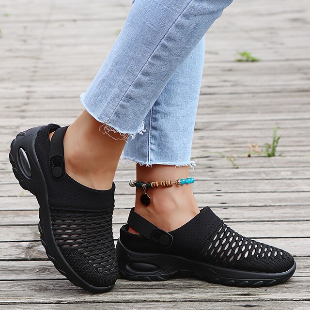 Platformowe sandały damskie z siatką i drewnianym obcasem, idealne na lato i plażę - Wianko - 7