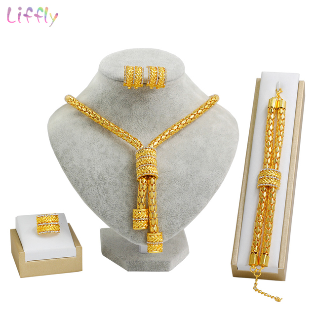 Modny zestaw biżuterii ślubnej Liffly Bridal Dubai w złotym kolorze - afrykańska złota biżuteria kostiumowa dla kobiet - Wianko - 49