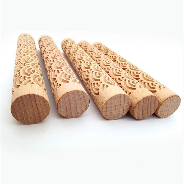 Rozwałka ceramiczna z drewnianymi teksturami i wzorem kwiatowym - łatwe tłoczenie, idealne narzędzie do pieczenia i pracy z gliną - Wianko - 6