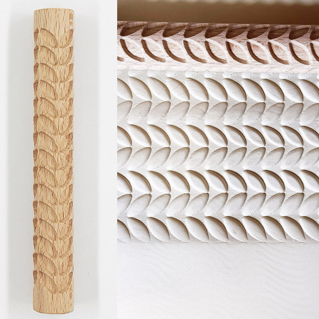Rozwałka ceramiczna z drewnianymi teksturami i wzorem kwiatowym - łatwe tłoczenie, idealne narzędzie do pieczenia i pracy z gliną - Wianko - 12