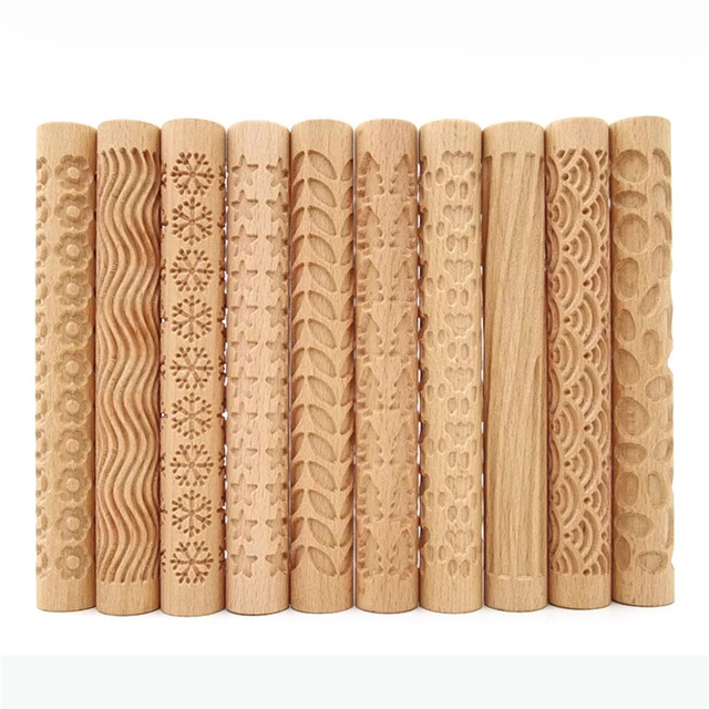 Rozwałka ceramiczna z drewnianymi teksturami i wzorem kwiatowym - łatwe tłoczenie, idealne narzędzie do pieczenia i pracy z gliną - Wianko - 2