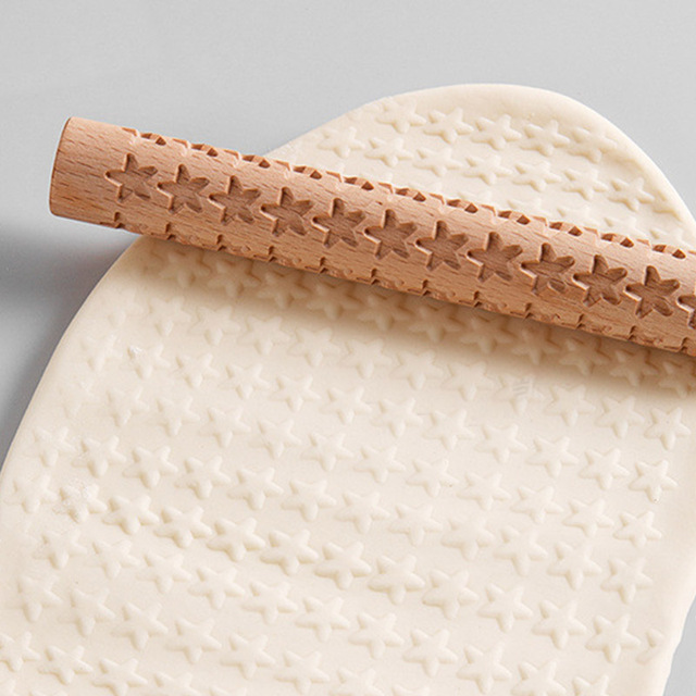 Rozwałka ceramiczna z drewnianymi teksturami i wzorem kwiatowym - łatwe tłoczenie, idealne narzędzie do pieczenia i pracy z gliną - Wianko - 8