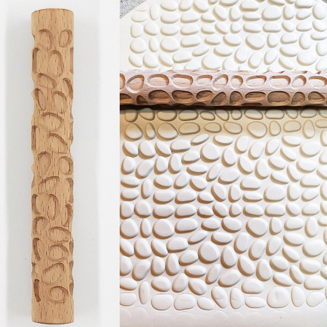Rozwałka ceramiczna z drewnianymi teksturami i wzorem kwiatowym - łatwe tłoczenie, idealne narzędzie do pieczenia i pracy z gliną - Wianko - 18