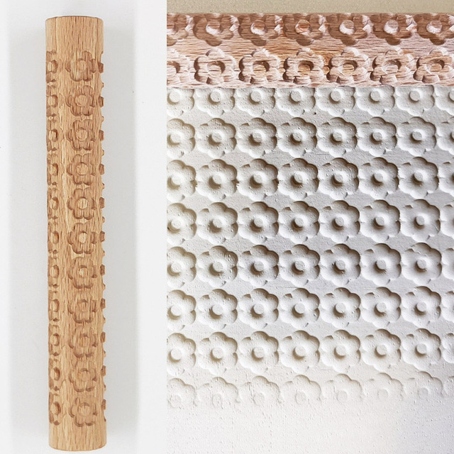Rozwałka ceramiczna z drewnianymi teksturami i wzorem kwiatowym - łatwe tłoczenie, idealne narzędzie do pieczenia i pracy z gliną - Wianko - 16