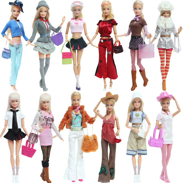 Zestaw 6 elementów dla lalki Barbie: koszula, mini spódnica, krawat, hangbag, sportowe buty, pończochy - Wianko - 4