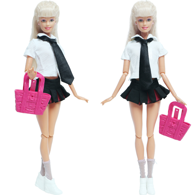 Zestaw 6 elementów dla lalki Barbie: koszula, mini spódnica, krawat, hangbag, sportowe buty, pończochy - Wianko - 5