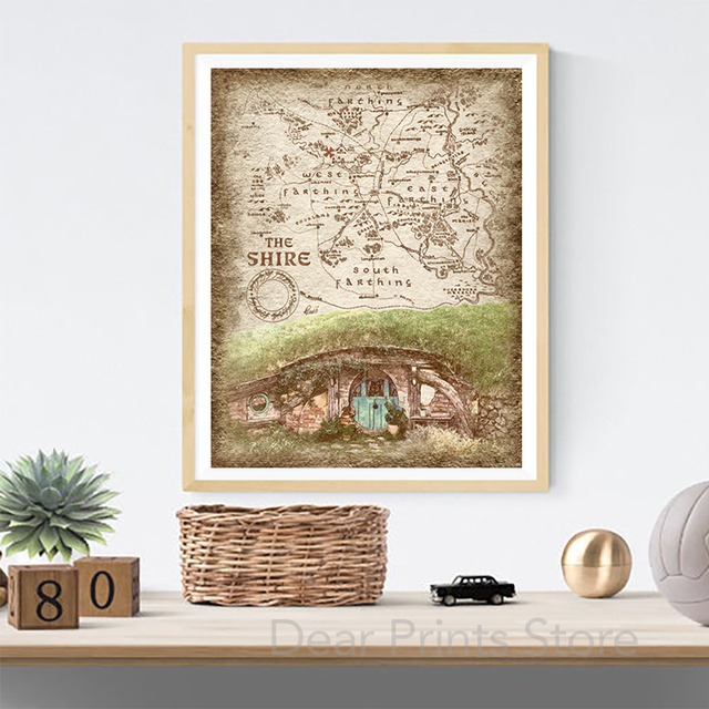 Obraz na płótnie z cytatem Tolkiena, przedstawiający mapę Shire w stylu rustykalnym - dekoracja ścienna Mistyczna Literatura Fantasy - Wianko - 5