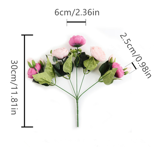 5 głów sztuczne jedwabne kwiaty piwonii i biała róża - dekoracje weselne - Wianko - 1