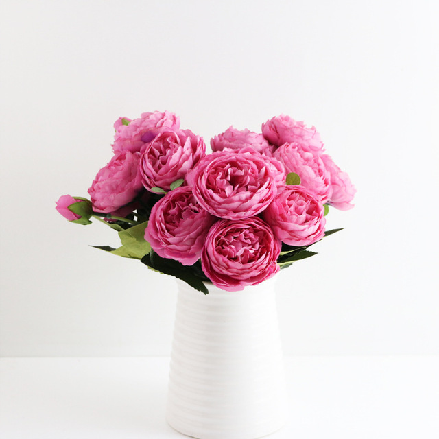5 głów sztuczne jedwabne kwiaty piwonii i biała róża - dekoracje weselne - Wianko - 26