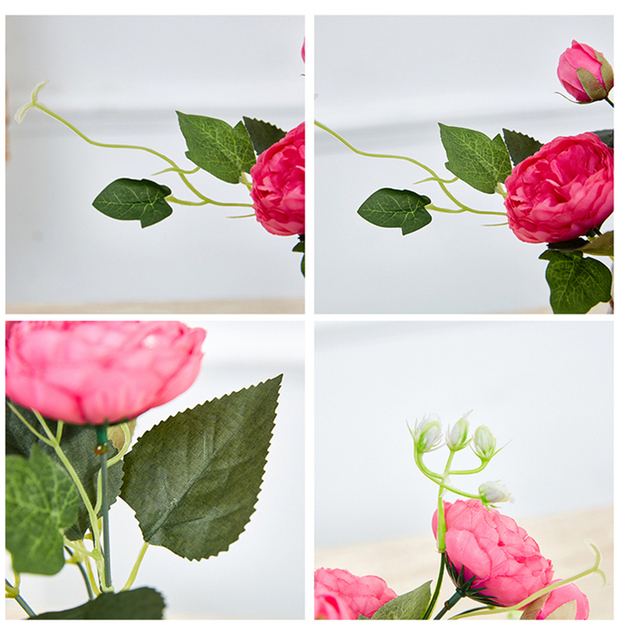 5 głów sztuczne jedwabne kwiaty piwonii i biała róża - dekoracje weselne - Wianko - 2