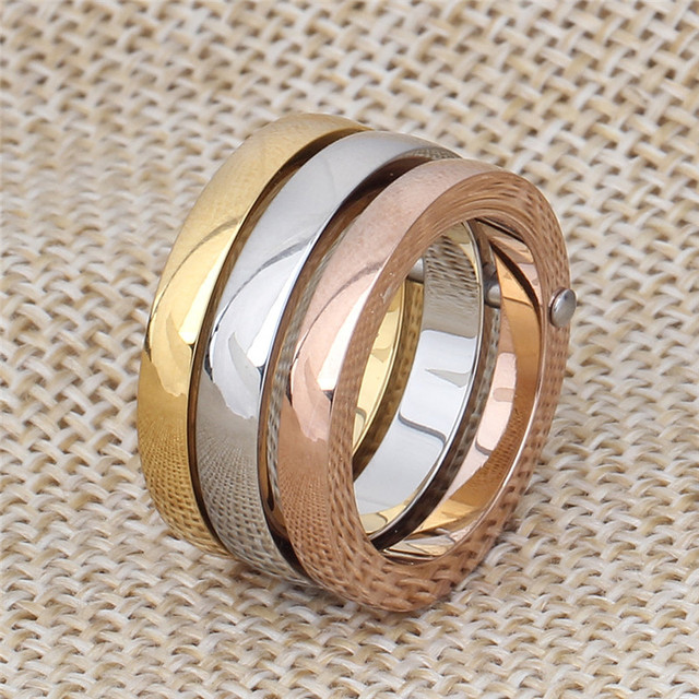 Zestaw 3 pierścionków ze stali nierdzewnej w kolorze złotym i srebrnym Modyle New Fashion - Wianko - 3