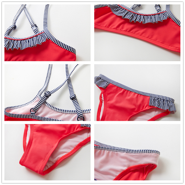 Stroje kąpielowe dla dziewcząt - Marszczony strój bikini dwuczęściowy z falbanami dla dziewczynek 3-14 lat - 2020 - Wianko - 16