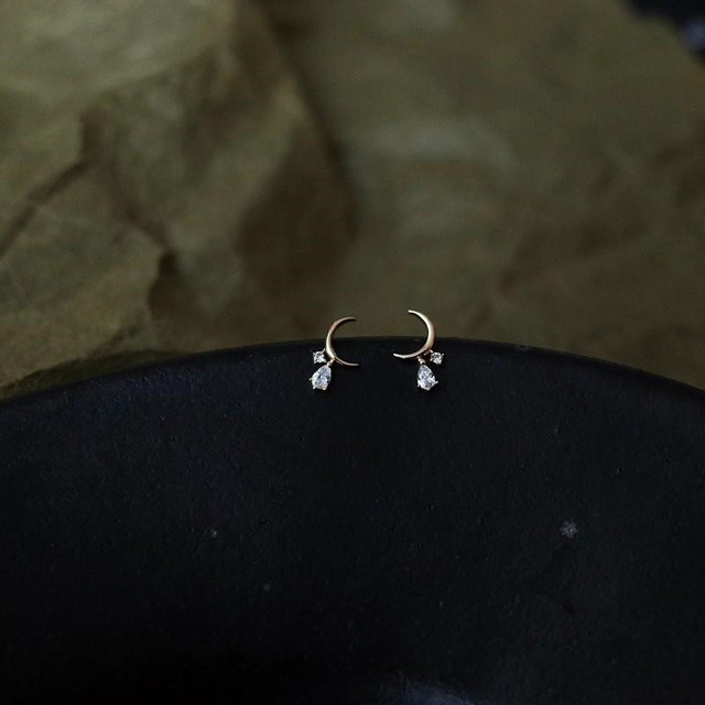 Kolczyki damskie z klipsem typu sztyft srebrne 925 Korea elegant cyrkoniami księżycem i studem diamentowym pozłacanym 14-karatowym złotem - Wianko - 4