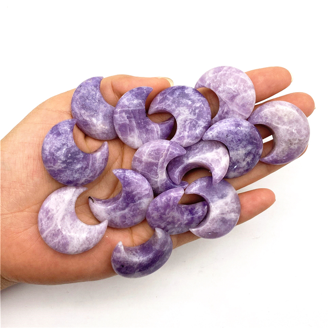 Polerowany fioletowy miki w kształcie księżyca z naturalnego lepidolitu - kamienie uzdrowienie do dekoracji i prezentów - Wianko - 3