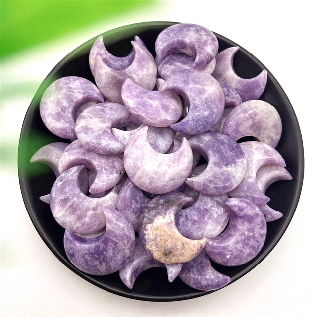 Polerowany fioletowy miki w kształcie księżyca z naturalnego lepidolitu - kamienie uzdrowienie do dekoracji i prezentów - Wianko - 1