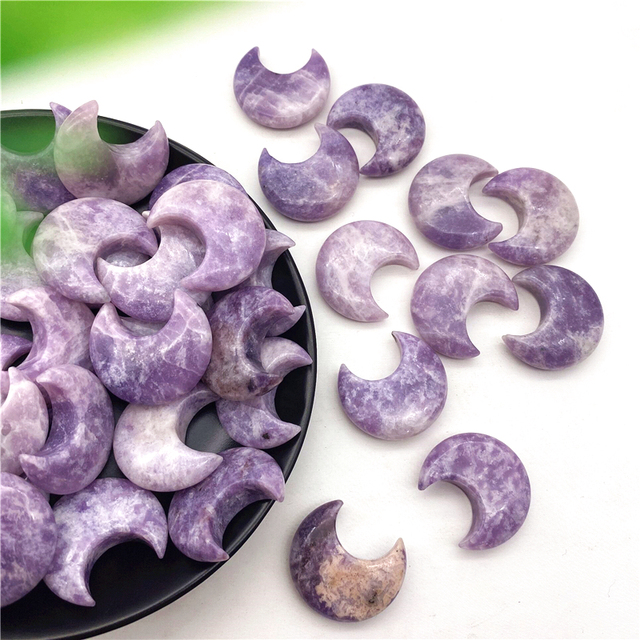 Polerowany fioletowy miki w kształcie księżyca z naturalnego lepidolitu - kamienie uzdrowienie do dekoracji i prezentów - Wianko - 2