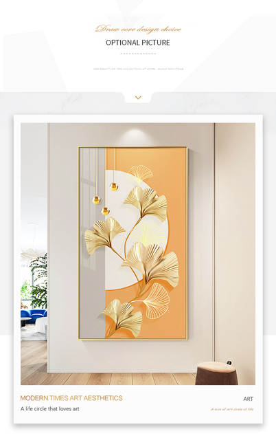 Luksusowy plakat ze złotym jełem na płótnie - nowoczesna abstrakcja z liśćmi roślin - idealne dekoracje do salonu - Wianko - 4