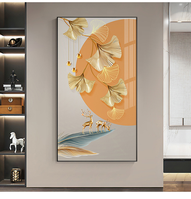 Luksusowy plakat ze złotym jełem na płótnie - nowoczesna abstrakcja z liśćmi roślin - idealne dekoracje do salonu - Wianko - 9