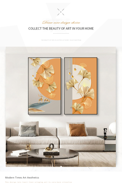 Luksusowy plakat ze złotym jełem na płótnie - nowoczesna abstrakcja z liśćmi roślin - idealne dekoracje do salonu - Wianko - 8