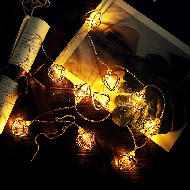Żarówkowa girlanda żarówkowa w kształcie serca z podświetleniem LED, ozdoba w stylu retro, wykonana z metalu w kolorze złotym, idealna do dekoracji weselnych i świątecznych - Wianko - 9