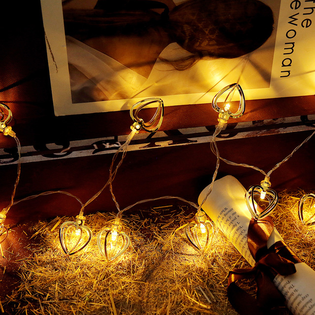 Żarówkowa girlanda żarówkowa w kształcie serca z podświetleniem LED, ozdoba w stylu retro, wykonana z metalu w kolorze złotym, idealna do dekoracji weselnych i świątecznych - Wianko - 5