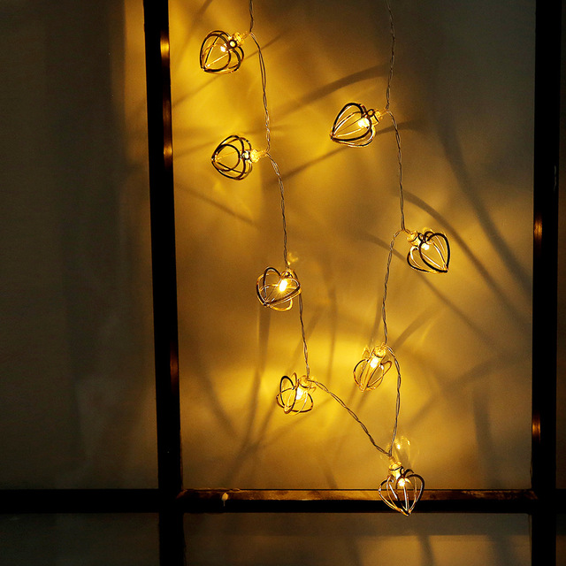 Żarówkowa girlanda żarówkowa w kształcie serca z podświetleniem LED, ozdoba w stylu retro, wykonana z metalu w kolorze złotym, idealna do dekoracji weselnych i świątecznych - Wianko - 6