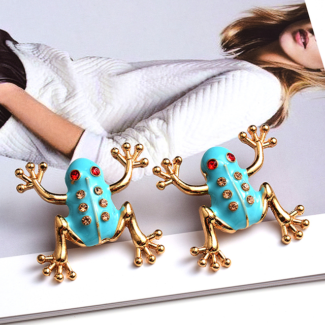 Kolczyki kryształowe żaby metalowe w kolorach spadek, wysoka jakość, biżuteria dla kobiet - Wianko - 3