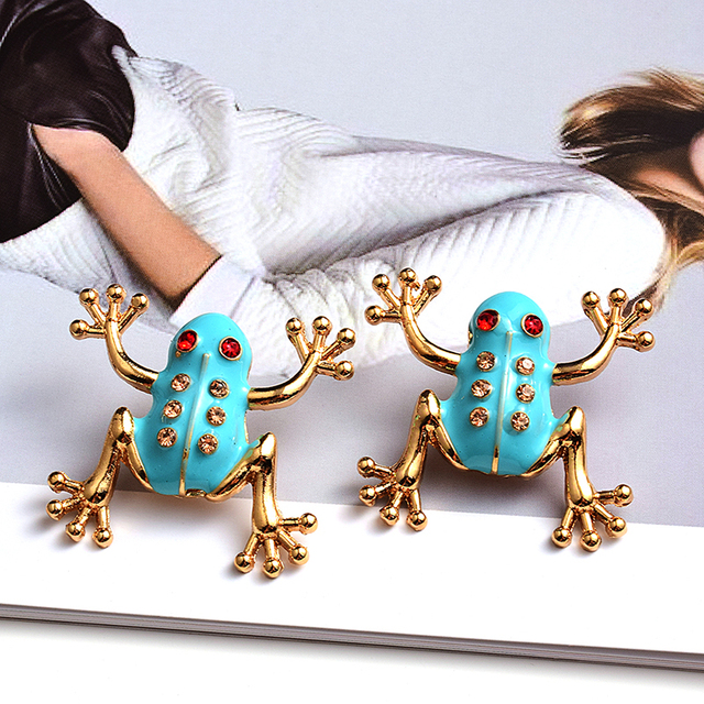 Kolczyki kryształowe żaby metalowe w kolorach spadek, wysoka jakość, biżuteria dla kobiet - Wianko - 2