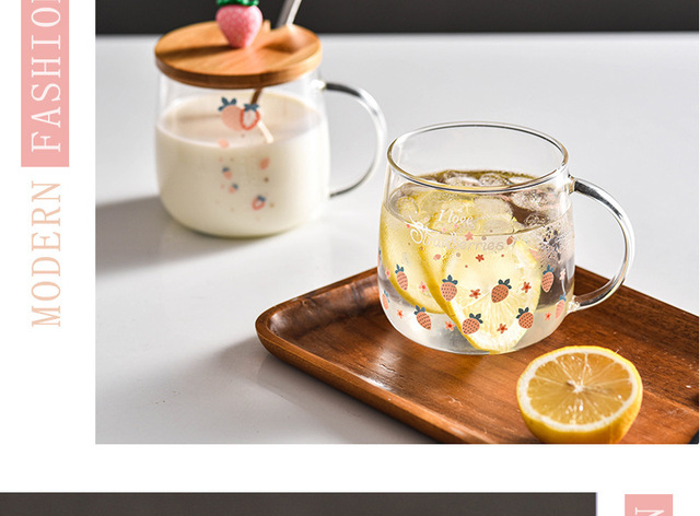 Kubek do picia 3D Lid Cartoon truskawka, szkło wodne mleko sok Drinkware kawa - Wianko - 11