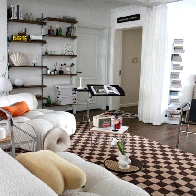Miękki czarno-biały dywan Nordic Plaid - dekoracja salonu i sypialni - Wianko - 7