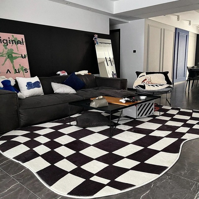 Miękki czarno-biały dywan Nordic Plaid - dekoracja salonu i sypialni - Wianko - 1