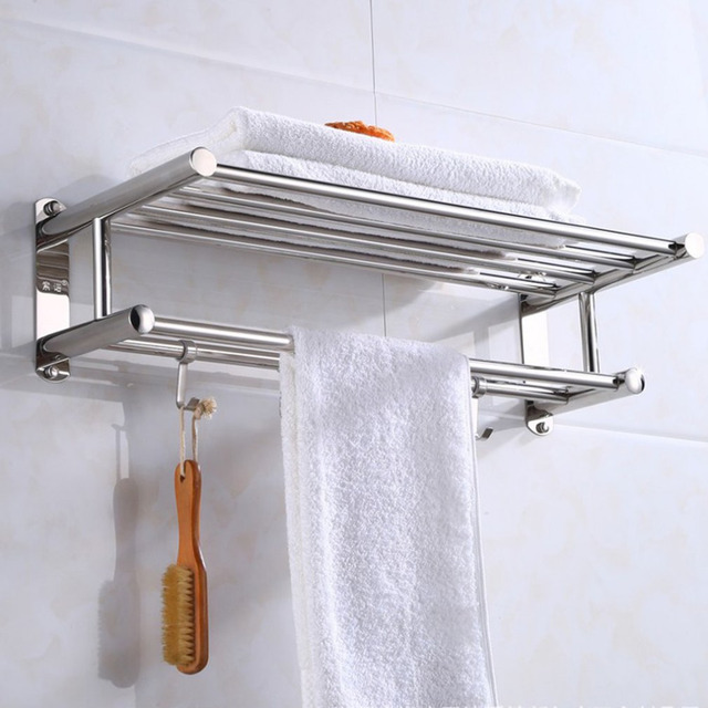 Uchwyt na ręcznik ścienny ze stali nierdzewnej 1 pc Organizer półka do łazienki Hotel Domowe Stojaki do ręczników - Wianko - 4