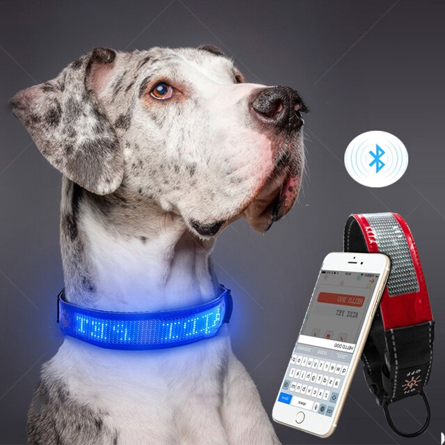 Ładowana USB obroża inteligentna z wyświetlaczem LED i Bluetooth dla zwierząt - z imieniem psa i regulacją długości - Wianko - 1