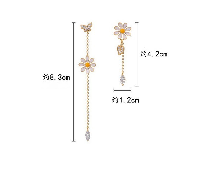 Kolczyki wiszące stokrotka cyrkon motyl asymetryczne kwiaty 2021 moda - Wianko - 38