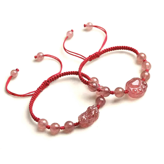Ręcznie tkane bransoletki kryształowe w kształcie truskawki PIYAO kot stopy biżuteria damska - Wianko - 4