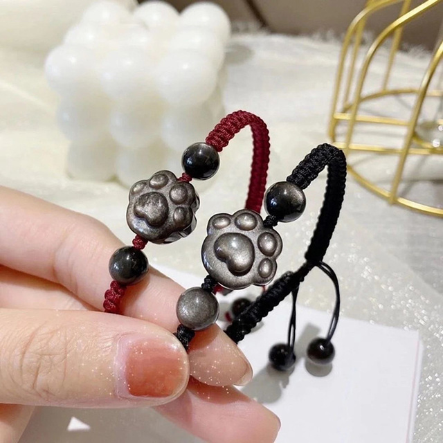 Ręcznie tkane bransoletki kryształowe w kształcie truskawki PIYAO kot stopy biżuteria damska - Wianko - 7