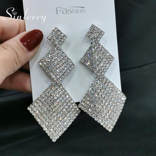 SINLEERY długie kolczyki frędzle dla kobiet złoty srebrny kolor kryształ biżuteria ES861 SSB - Wianko - 4